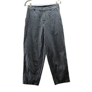 Uniqlo Linen Cotton Tapered Trouser Womens S Blue White Striped High Rise